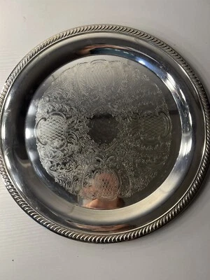 INTERNATIONAL SILVER COMPANY 12" ROUND SILVERPLATED FLORAL TRAY - Image 1 of 4