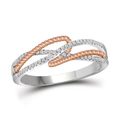 10K White Gold Womens Round Diamond Rope Fashion Band Ring 1/6 Cttw - Image 1 of 3