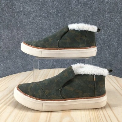 Toms Shoes Womens 6 Paxton Slip On Green Camouflage Fur Trimmed Comfort Casual - Image 1 of 4