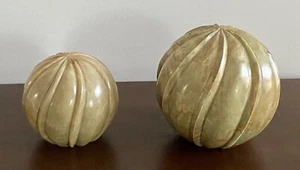 VTG Bombay Co. Hand-Carved Spiral Spherical Marble Sculptures / Orbs, Set Of 2. - Picture 1 of 13