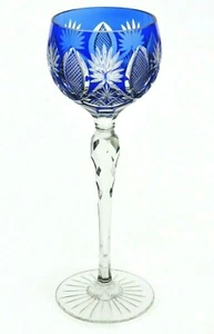 Vintage Cobalt Blue Cut To Clear Tall Wine Goblet 8.5" - Picture 1 of 7