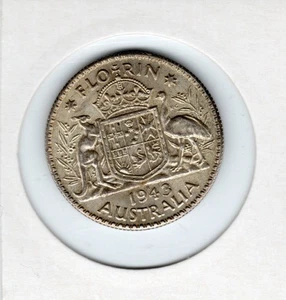 AUSTRALIA 1942S TWO SHILLING FLORIN  92.5%  SILVER AUNC UNC - Picture 1 of 2