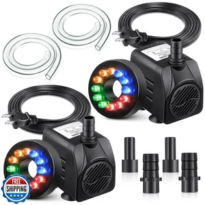 Pack 2 Pompe de Fontaine Submersible 10W 160GPH avec 12 Lumières LED Couleur, Petit F - Photo 1/5