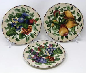 Set of 3 Oneida Sakura Sonoma Excell 8" Salad Luncheon Plates Stoneware Fruits - Picture 1 of 3