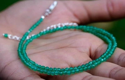 Beautiful A+ Green Onyx Faceted Round Gemstone Beads Women Choker Necklaces 18'' - Image 1 of 4