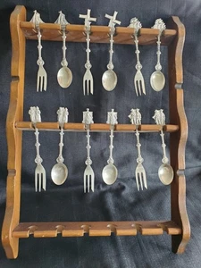SET of 12 SILVERPLATE EPNS 90 HOLLAND SPOONS & FORKS Ship Sailor Windmill Plgrim - Picture 1 of 11
