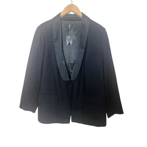 Jason Wu Black Satin Lapel Collar Single Button Tuxedo Blazer Women's Plus Sz 24 - Picture 1 of 7