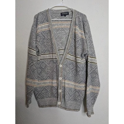 Cardigã suéter vintage puritano masculino vovô botão para cima tamanho grande cinza anos 90 - Imagem 1 de 4