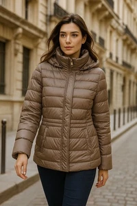 Massimo Dutti Silver/Taupe Duck Down Jacket,Detachable Hood –RRP £129 –UKSize 12 - Picture 1 of 9