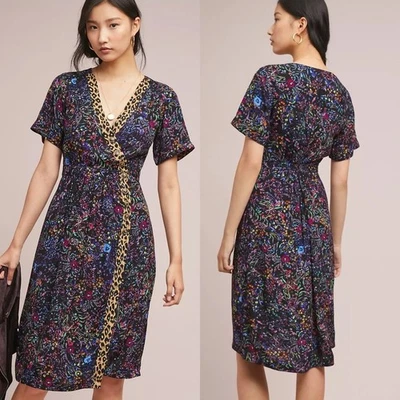 Anthropologie Maeve Cheetah Floral Multi Purple Dress Knee Length Womens Size 0 - Image 1 of 4