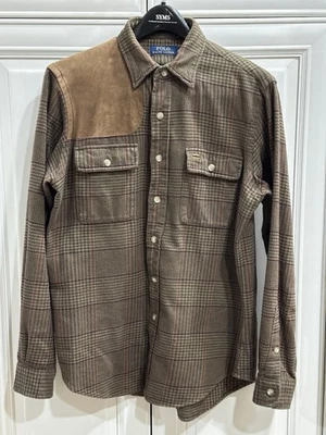 Polo Ralph Lauren Men's Plaid Leather Patch Shooter Shirt M Long Sleeve - Image 1 of 4