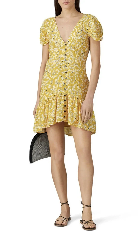 WISH Golden Bloom Floral Crepe V-Neck Short Sleeve Dress Size Small - Image 1 of 4