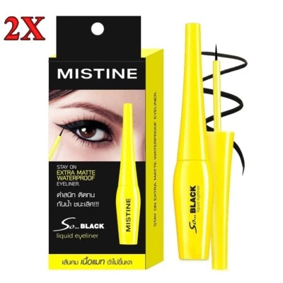 2X Delineador de Ojos Mistine Negro Líquido Impermeable Maquillaje Mate Larga Duración 4.5g Foto 1 de 4