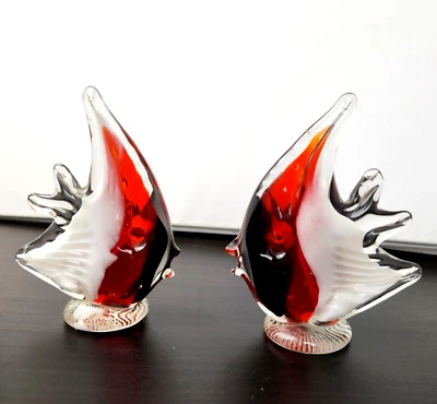 MURANO Cristal Ángel PECES Esculturas Arte Vidrio Estatuilla 3.5" x4.5" - Lote de 2 Foto 1 de 4