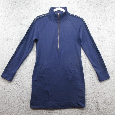 Lilly Pulitzer Skipper Solid Popover Dress XS Navy Crochet Long Sleeve 1/4 Zip - Image 1 of 4