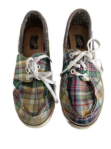 VANS PLAID BOAT SHOES 3-Eye lace up Loafers Sneakers Women's 5.5 - Picture 1 of 8
