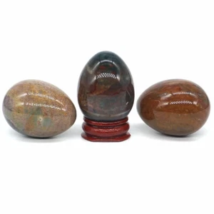 34x44mm Piedra Preciosa Natural Piedra Sangrienta Verde Cristal Reiki Huevo Curativo + Soporte (1 pieza) - Imagen 1 de 5