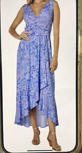 LILLY PULITZER MOANA WOMEN MAXI DRESS FAUX WRAP BLUE SEA SIZE XL - Picture 1 of 15