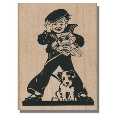 SELLO DE GOMA Sailor Boy agitando, perro, galleta, personaje, retro, comida, golosina Foto 1 de 2