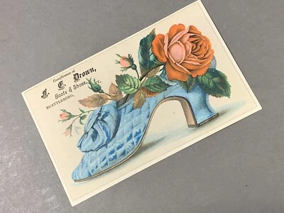 Drown Boots and Shoes Victorian Trade Card Shoe Rose Brattleboro, Vermont Foto 1 de 4