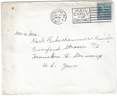 US Prexie Sc# 810 from Pittsburgh to München, Germany U.S. zone   12/10/1951 - Image 1 of 2