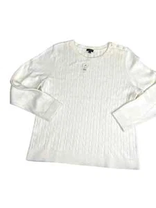 NWT Talbots Womens Ivory Cable Knit Crew Sweater Size Petite XL Cotton Blend - Picture 1 of 10