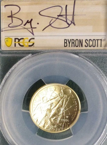 2020 W PCGS MS70 GOLD Basketball Hall of Fame $5, Byron Scott Signed, Pop 4 Cover
