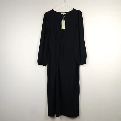 Boden Dress Womens 6 Petite Black Midi Long Mutton Sleeve Viscose Stretch Thin - Image 1 of 4