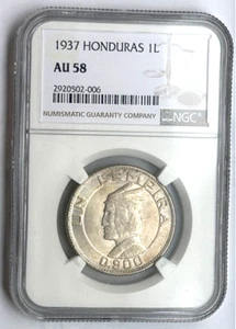 HONDURAS SILVER LEMPIRA AU 58 NGC - Picture 1 of 4