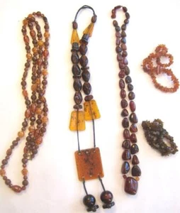 5 Amber Color Bead Necklaces Bracelet Stone Glass Resin Acrylic Root Beer - Picture 1 of 7