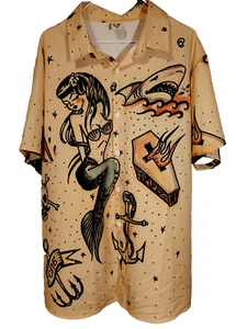 Hardaddy Men's Hawaiian Shirt Mermaids Flaming Coffins Skulls Size XL Retro - Picture 1 of 8
