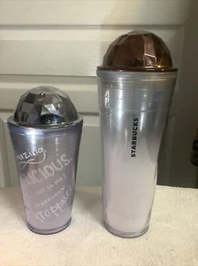 Lot Of 2 Starbucks Frosted Tumblers W/ Geometric-Chiseled Dome Lids-16oz & 24oz - Picture 1 of 10