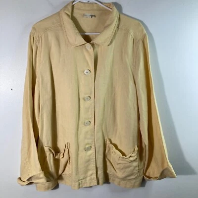 Womens J Jill Linen Button Jacket Peachy Yellow XL Pockets Wash fade - Image 1 of 4