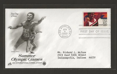 1983 US 40c International Airmail Summer Olympic Games Shot Put FDC Scott #C108a - Image 1 of 2