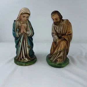 Columbia Statuary Church Nativity Vtg ,MARY & JOSEPH Chalkware 2 pc Signed MA - Picture 1 of 14