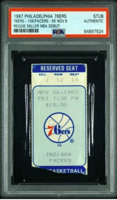 Reggie Miller NBA Debut Ticket November 6, 1987 PSA POP 1!  - Image 1 of 2