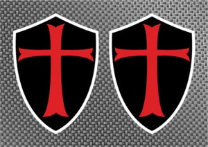 2x Autocollants Bouclier Templier Chevaliers 5" Auto-Adhésif Vinyle Autocollant Maltais Multi - Photo 1/1