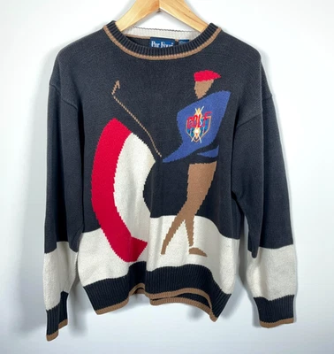 Par Four Golf Sweater Adult Large Black Ivory Chunky Cotton Knit 90s Preppy - Image 1 of 4