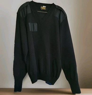 Vintage CITADEL Military Sweater Men's XL V-Neck Pullover Black Elbow Patches - Image 1 of 3