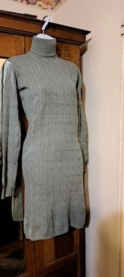 Vestido Suéter Vintage Ralph Lauren %100 Cachemira Tejido por Cable Verde Salvia Mediano Foto 1 de 4