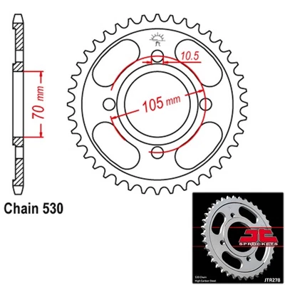 Piñones JT Piñón Trasero Acero Paso 530 38 Dientes Honda CB360 (1974-1976) Foto 1 de 2