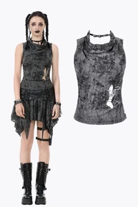 Dark In Love Women Grey Gothic Punk Distressed Rebel Chic Sleeveless Shirt Tops - Picture 1 of 20