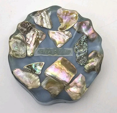 Bandeja para baratijas jabonera abulón concha Ocean City MD recuerdo 1969 EE. UU. MCM kitsch Foto 1 de 4