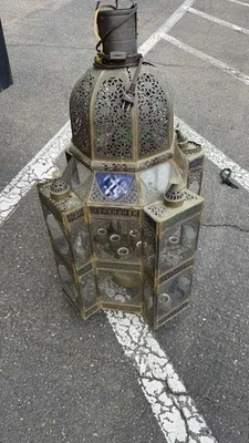 GRAN Lámpara de araña colgante estilo marroquí antiguo vitral 5-Light Me Foto 1 de 4