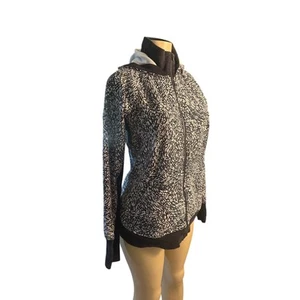 Women. LT Athleta Triumph Printed Hoodie Zip Sweatshirt Jacket Coat Black White  - Picture 1 of 6