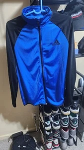 Adidas Track Jacket Youth XL 15-16Y Blue/Black Full Zip Long Sleeve - Picture 1 of 8