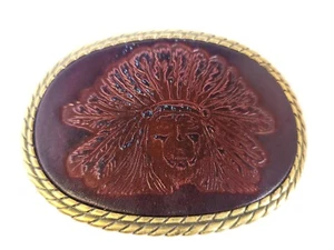 Cintura copricapo guerriero indiano nativi americani fibbia pelle goffrata vintage - Foto 1 di 13