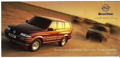 Ssangyong Musso Prices, Options & Colours 1997 UK Market Foldout Brochure - Image 1 of 2