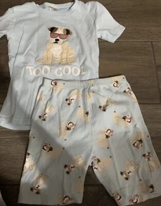 GYMBOREE BOYS SIZE 8 SHORT PJ SET BULL DOG THEMED TOO COOL IN BABY BLUE EUC - Picture 1 of 4