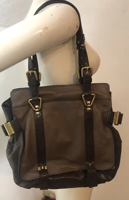 Kooba Brown Leather Shoulder Bag Purse Large Tote Buckles Zip Close Double Handl - Image 1 of 4